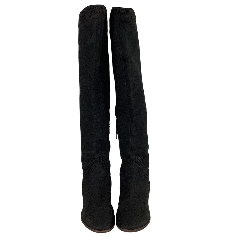 Vince Camuto Karinda Black Suede Over The Knee Perforated Boots Womens 10M 40